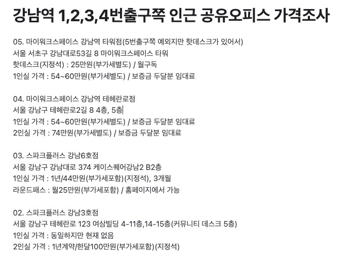 강남역 공유오피스 1인실 비교 2
