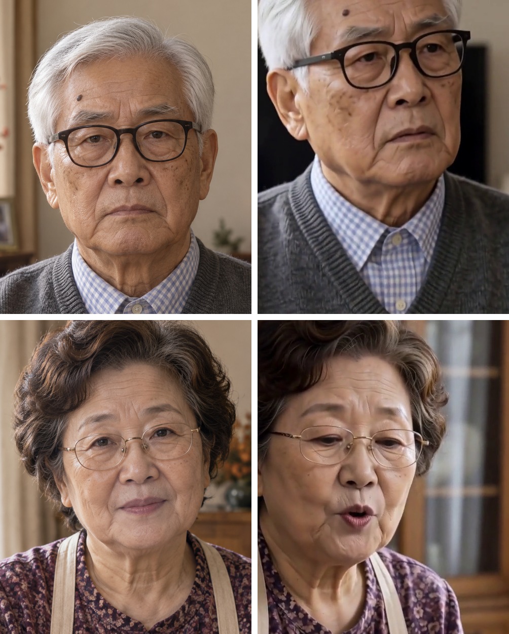 참고 이미지와 영상 속 얼굴 비교. 위는 큰아버지, 아래는 큰엄마이고 왼쪽이 참고 이미지, 오른쪽이 영상 장면