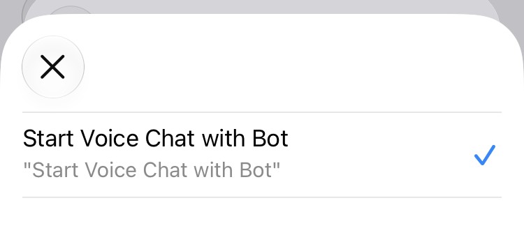 단축어 고르기 창. Start Voice Chat with Bot 에 파란 체크가 있다.